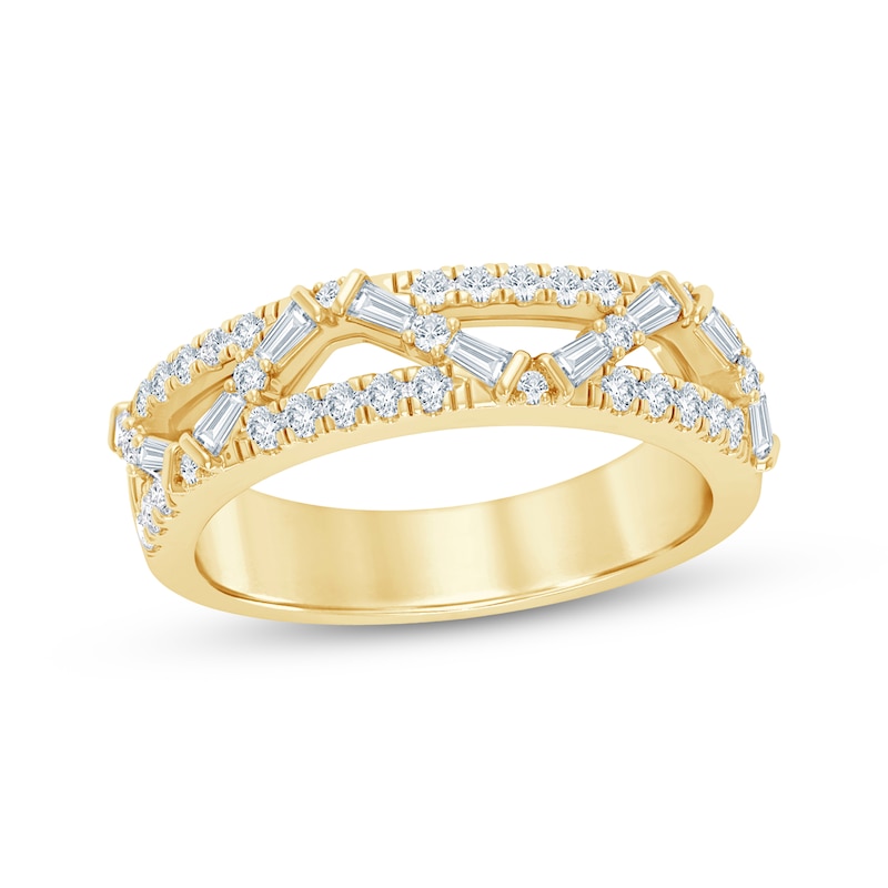 Main Image 1 of KAY Bow Collection Baguette & Round-Cut Lab-Grown Diamond Anniversary Ring 3/8 ct tw 14K Yellow Gold