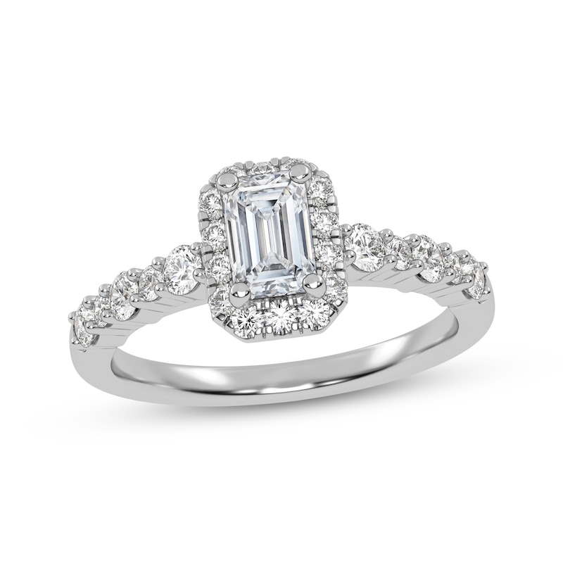 Main Image 1 of Now + Forever Lab-Grown Diamonds Emerald-Cut Halo Engagement Ring 3/4 ct tw 14K White Gold