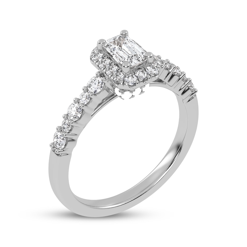 Main Image 2 of Now + Forever Lab-Grown Diamonds Emerald-Cut Halo Engagement Ring 3/4 ct tw 14K White Gold