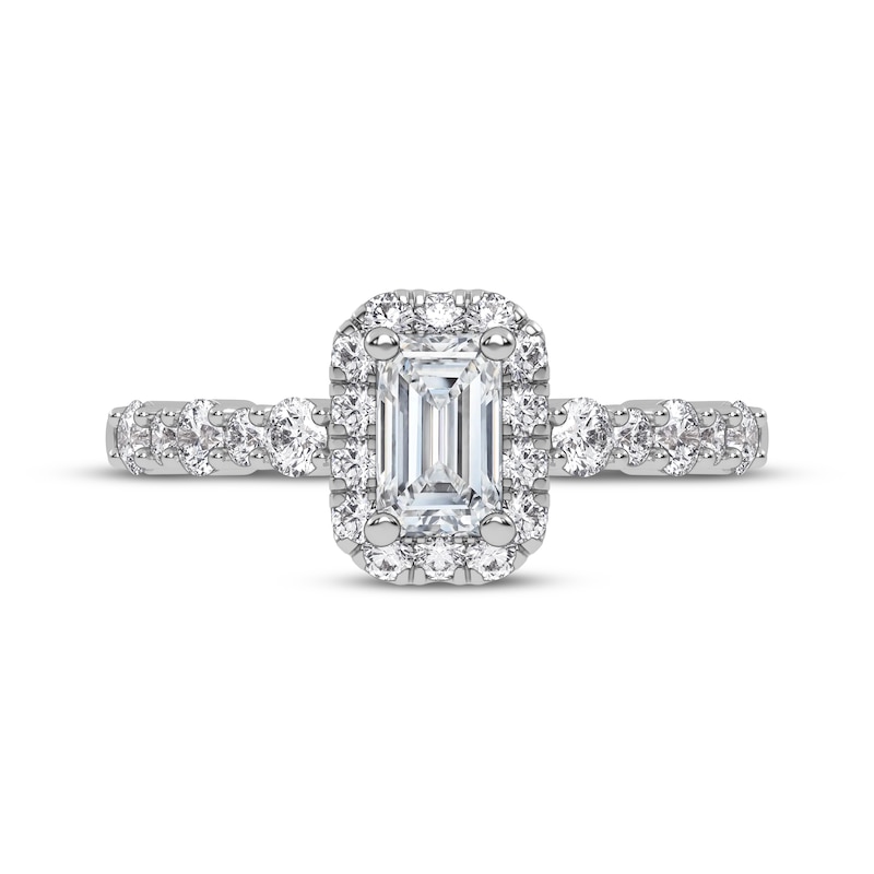 Main Image 3 of Now + Forever Lab-Grown Diamonds Emerald-Cut Halo Engagement Ring 3/4 ct tw 14K White Gold