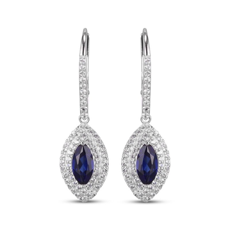 Main Image 2 of Marquise-Cut Blue Lab-Created Sapphire & White Lab-Created Sapphire Double Halo Drop Earrings Sterling Silver