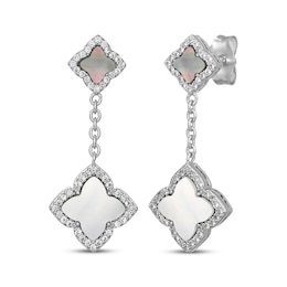 STUDIO BY KAY Clover-Shaped Mother-of-Pearl & White Lab-Created Chain Dangle Earrings Sterling Silver