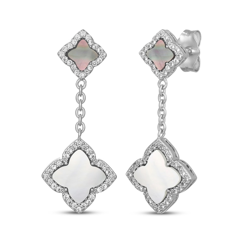 Main Image 1 of STUDIO BY KAY Clover-Shaped Mother-of-Pearl & White Lab-Created Chain Dangle Earrings Sterling Silver
