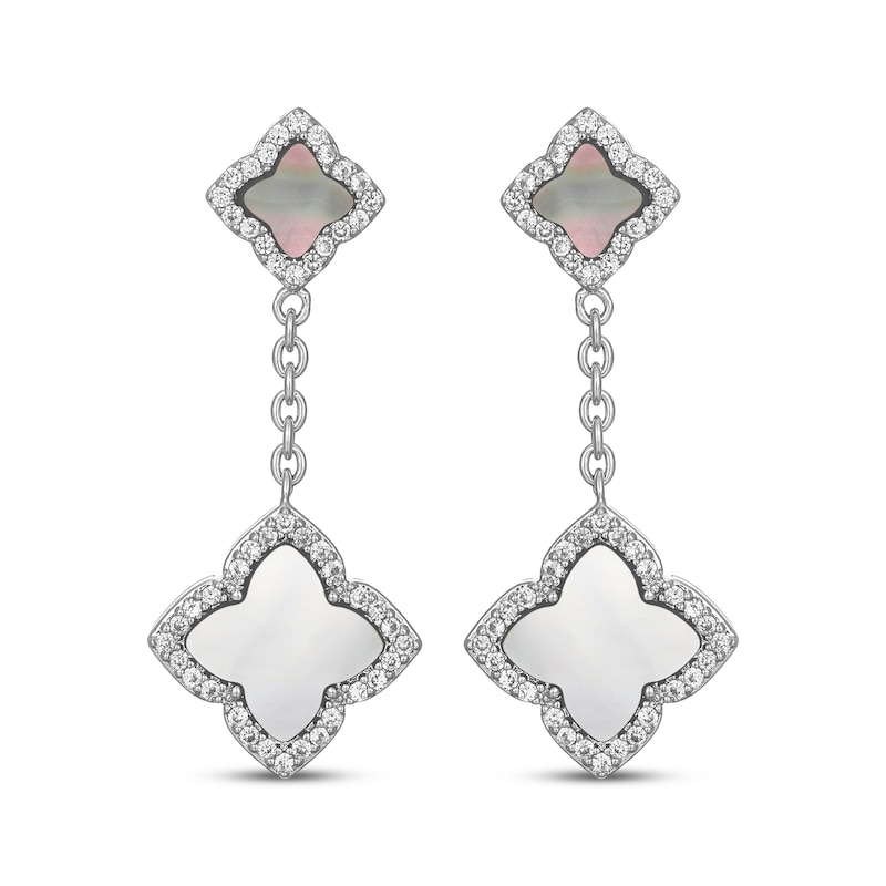 Main Image 2 of STUDIO BY KAY Clover-Shaped Mother-of-Pearl & White Lab-Created Chain Dangle Earrings Sterling Silver