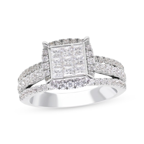 Now + Forever Princess-Cut Multi-Diamond Halo Engagement Ring 1-1/4 ct tw 14K White Gold