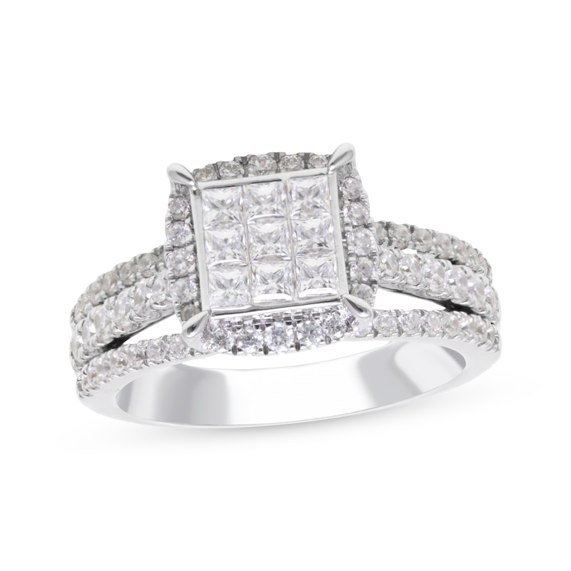 Main Image 1 of Now + Forever Princess-Cut Multi-Diamond Halo Engagement Ring 1-1/4 ct tw 14K White Gold