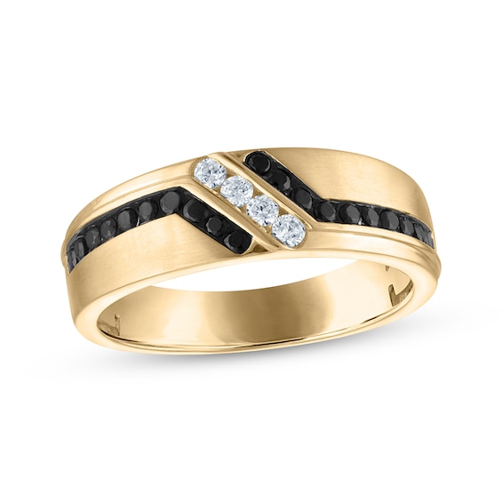 Adore Men's Black & White Diamond Satin Finish Wedding Band 1/2 ct tw 14K Yellow Gold