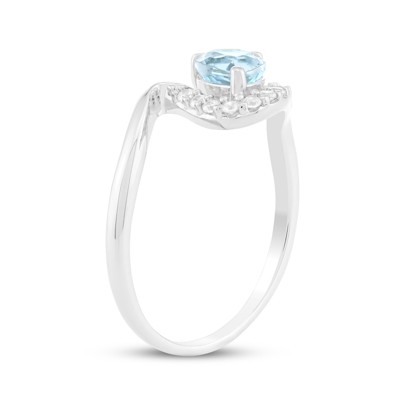 Main Image 2 of Pear-Shaped Aquamarine & White Lab-Created Sapphire Wave Ring Sterling Silver
