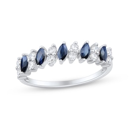 Now + Forever Marquise-Cut Natural Blue Sapphire & Round-Cut Diamond Anniversary Ring 1/5 ct tw 10K White Gold