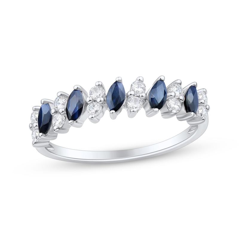 Main Image 1 of Now + Forever Marquise-Cut Natural Blue Sapphire & Round-Cut Diamond Anniversary Ring 1/5 ct tw 10K White Gold