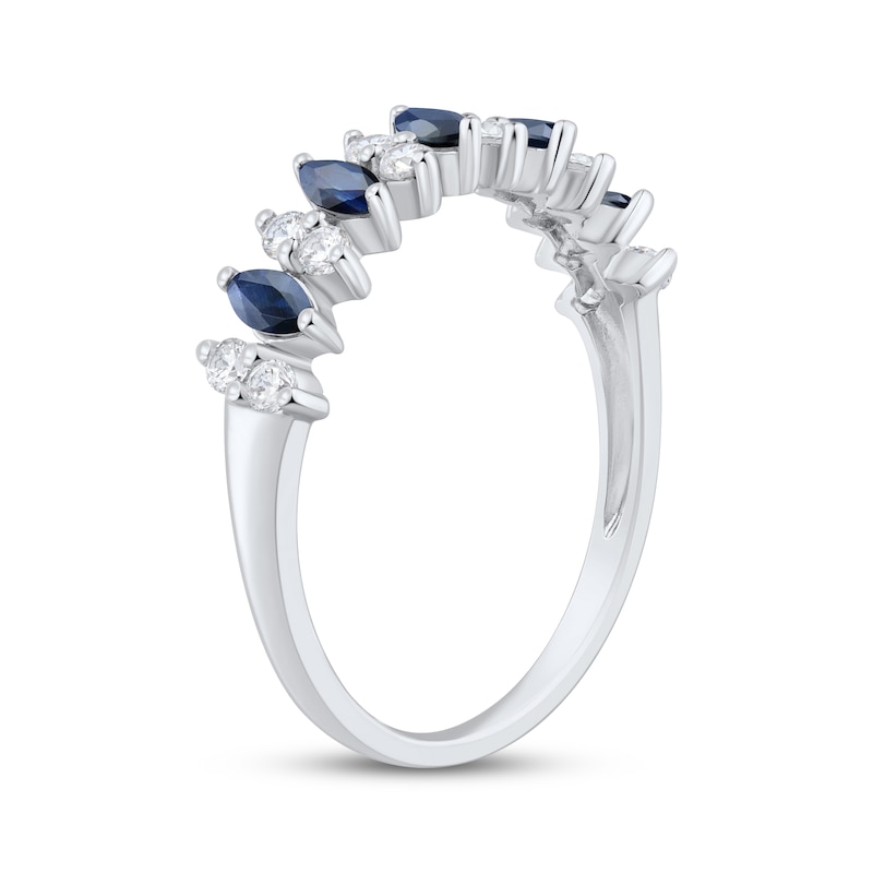 Main Image 2 of Now + Forever Marquise-Cut Natural Blue Sapphire & Round-Cut Diamond Anniversary Ring 1/5 ct tw 10K White Gold