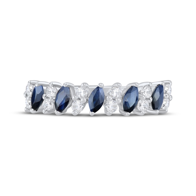 Main Image 3 of Now + Forever Marquise-Cut Natural Blue Sapphire & Round-Cut Diamond Anniversary Ring 1/5 ct tw 10K White Gold