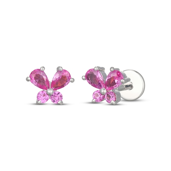 STUDIO BY KAY Pear-Shaped & Round-Cut Pink Lab-Created Sapphire Butterfly Stud Earrings Sterling Silver