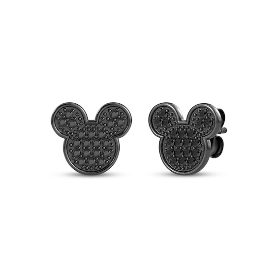 Disney Treasures Mickey Mouse Black Diamond Stud Earrings 1/5 ct tw Black Rhodium-Plated Sterling Silver
