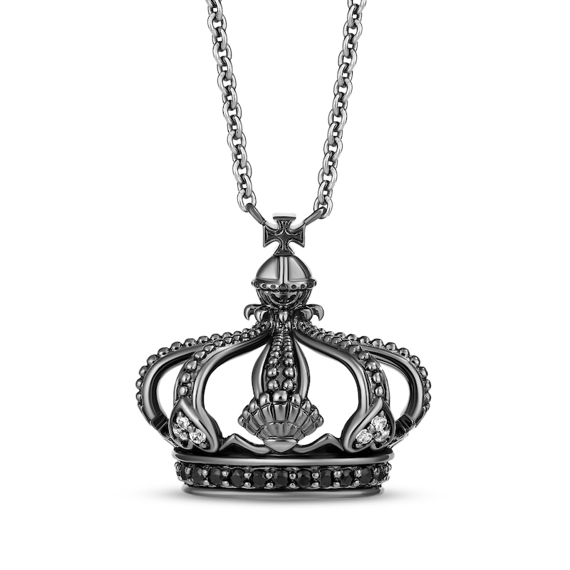 Main Image 1 of Disney Treasures Pirates of the Caribbean Black & White Diamond Crown Necklace 1/8 ct tw Sterling Silver 18"