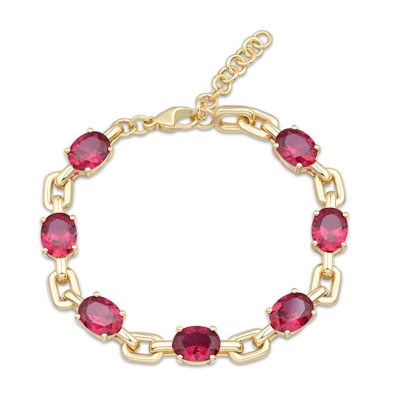 STUDIO BY KAY Oval-Cut Lab-Created Ruby Chain Link Bracelet 24K Yellow Gold Vermeil Sterling Silver 7.5"