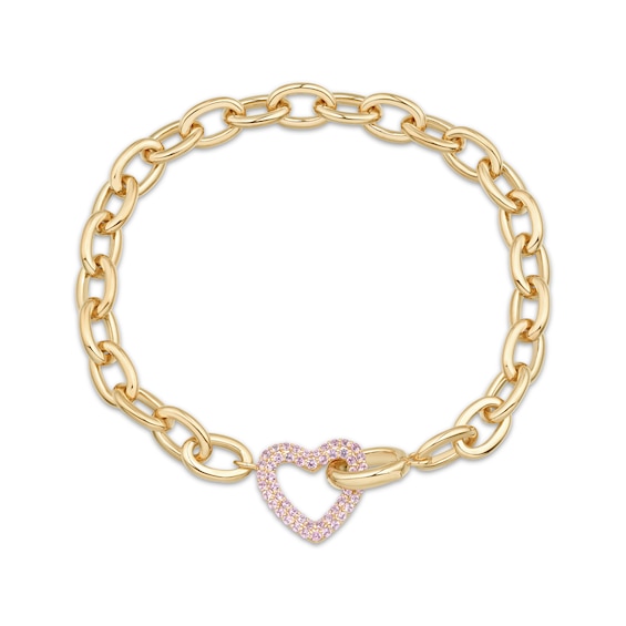 STUDIO BY KAY Pink Lab-Created Sapphire Heart Chain Bracelet 24K Yellow Gold Vermeil Sterling Silver 7.25"