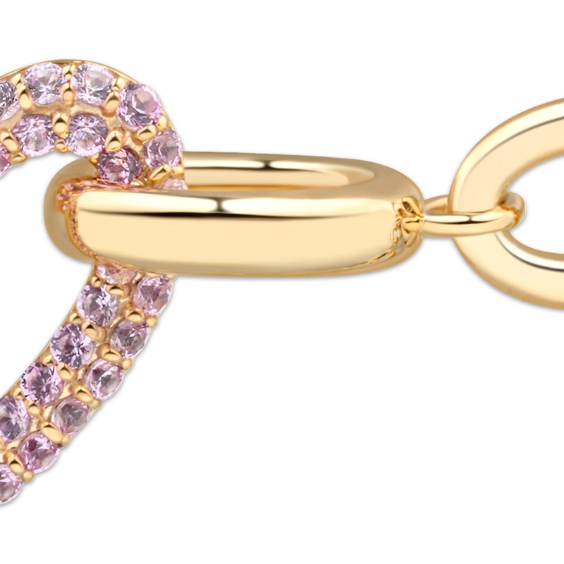Main Image 3 of STUDIO BY KAY Pink Lab-Created Sapphire Heart Chain Bracelet 24K Yellow Gold Vermeil Sterling Silver 7.25"