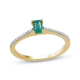 Emerald-Cut Emerald & Diamond Ring 1/15 ct tw 10K Yellow Gold