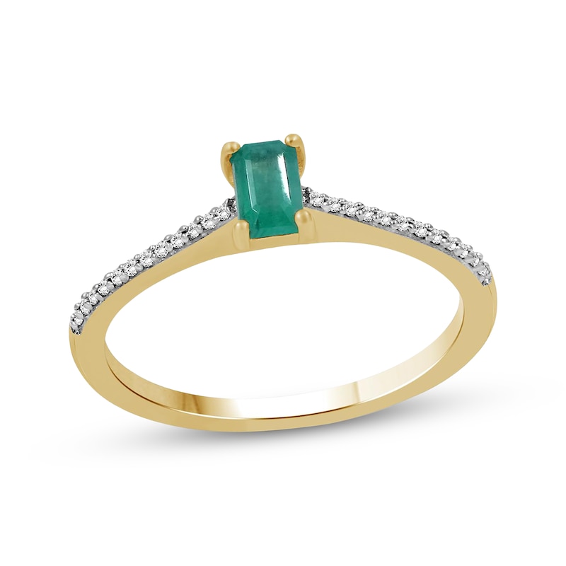 Main Image 1 of Emerald-Cut Emerald & Diamond Ring 1/15 ct tw 10K Yellow Gold