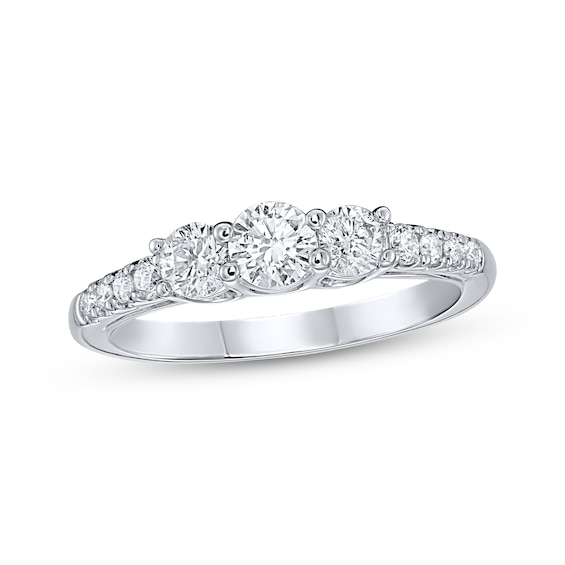 Round-Cut Diamond Three-Stone Engagement Ring 3/4 ct tw 10K White Gold
