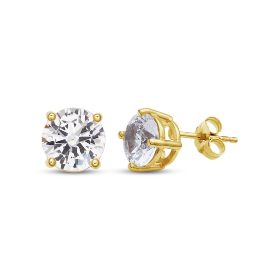 White Lab-Created Sapphire Solitaire Stud Earrings 18K Yellow Gold-Plated Sterling Silver