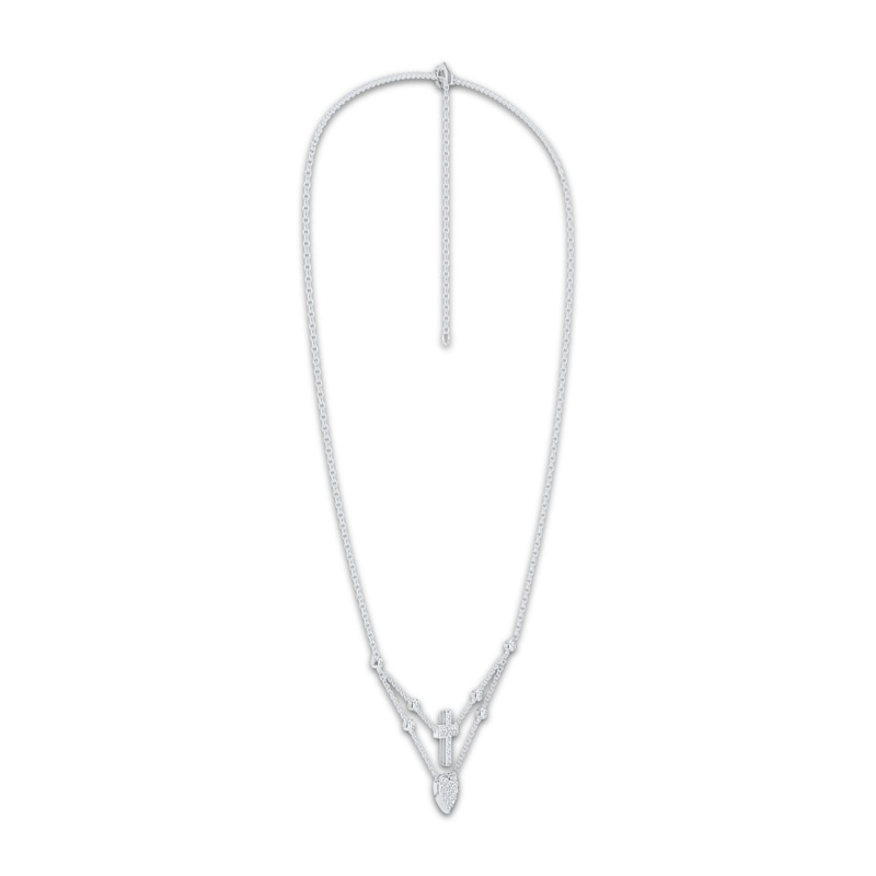 Main Image 3 of KAY Lab-Grown Diamonds Layered Heart & Cross Necklace 1/4 ct tw Sterling Silver 18"