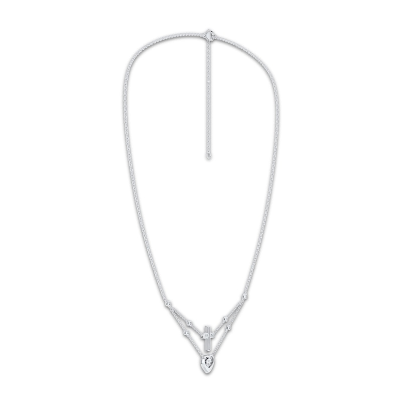 Main Image 4 of KAY Lab-Grown Diamonds Layered Heart & Cross Necklace 1/4 ct tw Sterling Silver 18"