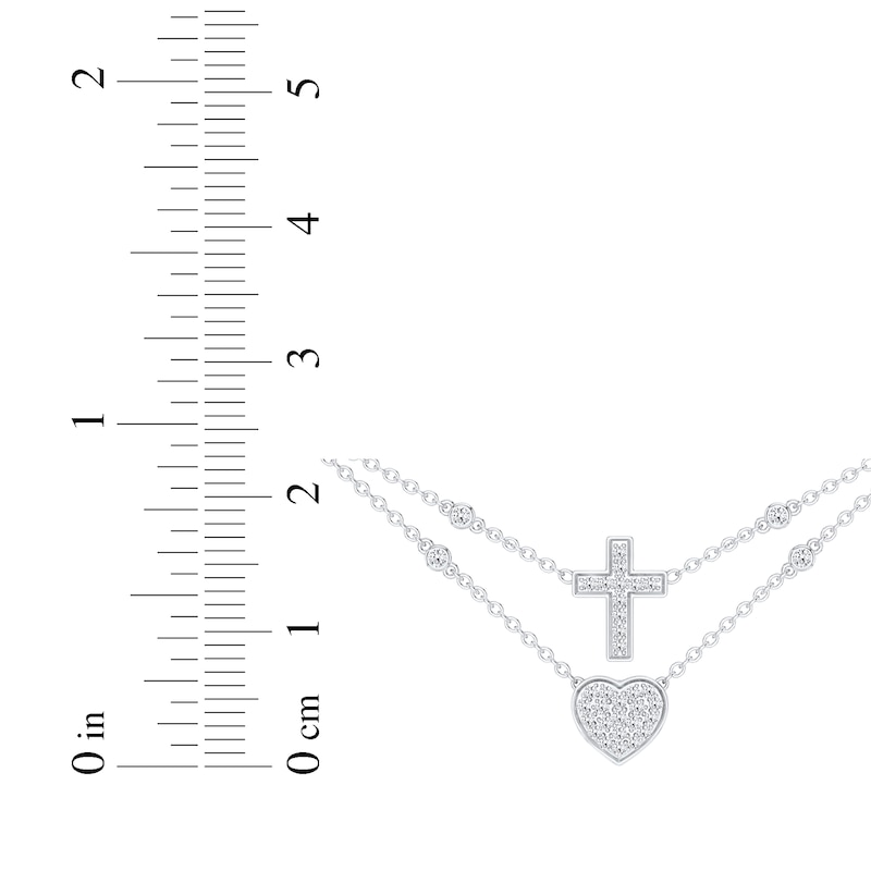 Main Image 8 of KAY Lab-Grown Diamonds Layered Heart & Cross Necklace 1/4 ct tw Sterling Silver 18"