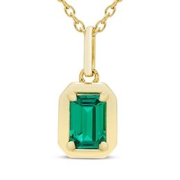 STUDIO BY KAY Emerald-Cut Lab-Created Emerald Solitaire Necklace 24K Yellow Gold Vermeil Sterling Silver 18"