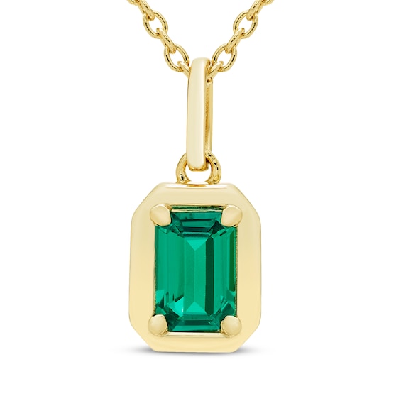 STUDIO BY KAY Emerald-Cut Lab-Created Emerald Solitaire Necklace 24K Yellow Gold Vermeil Sterling Silver 18"