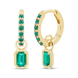 STUDIO BY KAY Emerald-Cut Lab-Created Emerald Hoop Drop Earrings 24K Yellow Gold Vermeil Sterling Silver