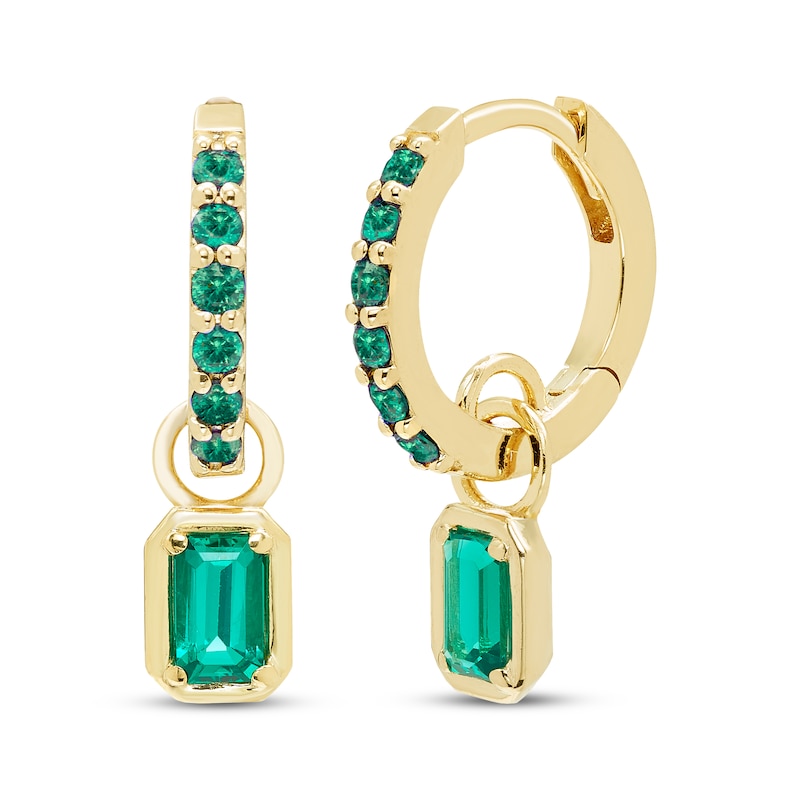 Main Image 1 of STUDIO BY KAY Emerald-Cut Lab-Created Emerald Hoop Drop Earrings 24K Yellow Gold Vermeil Sterling Silver