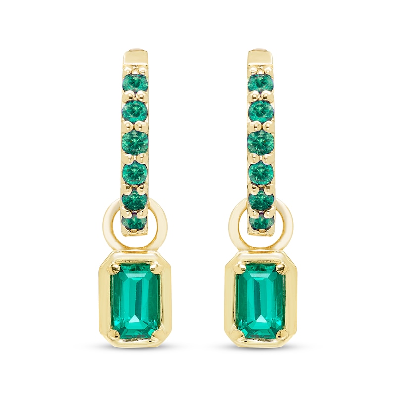 Main Image 2 of STUDIO BY KAY Emerald-Cut Lab-Created Emerald Hoop Drop Earrings 24K Yellow Gold Vermeil Sterling Silver