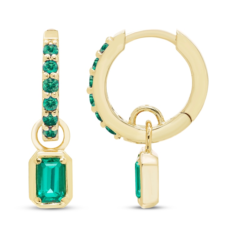 Main Image 3 of STUDIO BY KAY Emerald-Cut Lab-Created Emerald Hoop Drop Earrings 24K Yellow Gold Vermeil Sterling Silver