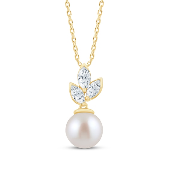 Monique Lhuillier Bliss Certified Marquise-Cut Lab-Grown Diamond & Cultured Pearl Necklace 1/4 ct tw 24K Yellow Gold Vermeil Sterling Silver 18"