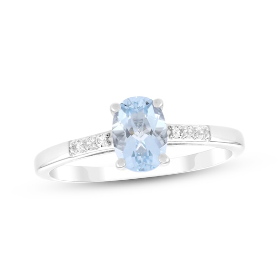Oval-Cut Aquamarine & White Lab-Created Sapphire Ring Sterling Silver