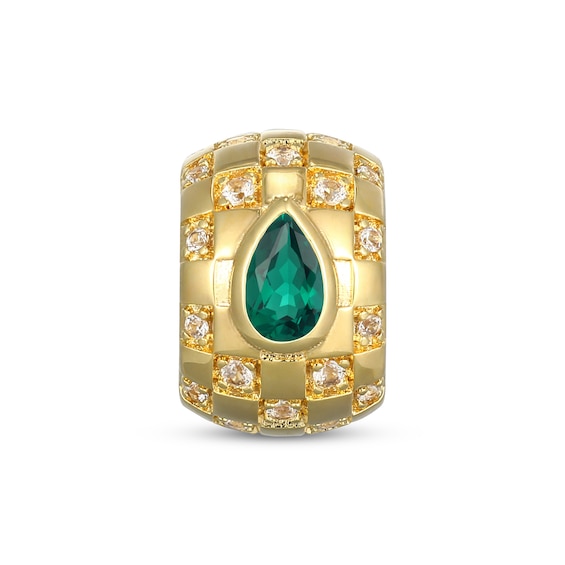 STUDIO BY KAY Pear-Shaped Lab-Created Emerald & White Lab-Created Sapphire Rondelle Charm 24K Yellow Gold Vermeil Sterling Silver
