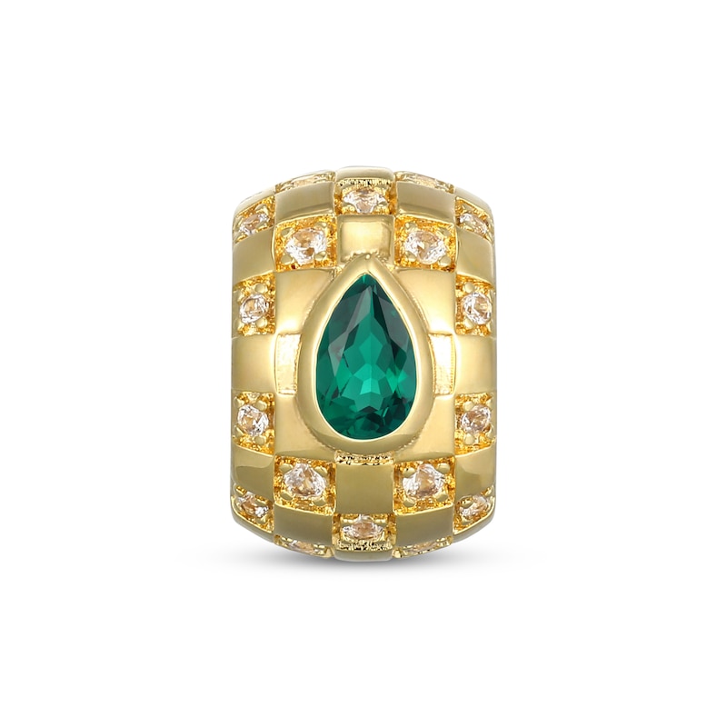 Main Image 1 of STUDIO BY KAY Pear-Shaped Lab-Created Emerald & White Lab-Created Sapphire Rondelle Charm 24K Yellow Gold Vermeil Sterling Silver