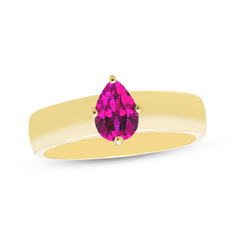 Main Image 1 of STUDIO BY KAY Pear-Shaped Pink Lab-Created Sapphire Solitaire Ring 24K Yellow Gold Vermeil Sterling Silver