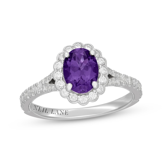 Neil Lane Artistry Oval-Cut Amethyst & Diamond Halo Engagement Ring 1/2 ct tw 14K White Gold