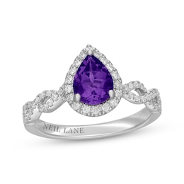 Neil Lane Artistry Pear-Shaped Amethyst & Diamond Halo Engagement Ring 3/8 ct tw 14K White Gold