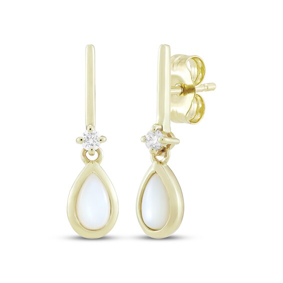 Petite Opaque Pear-Shaped Mother-of-Pearl Drop Earrings 10K Yellow Gold