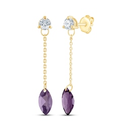 Pierced Gemstone Marquise-Cut Amethyst & Lab-Grown Diamond Drop Earrings 1/3 ct tw 10K Yellow Gold