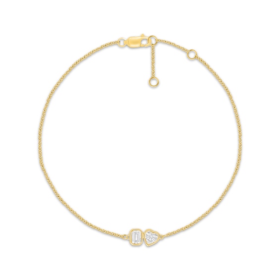 KAY Lab-Grown Diamonds Emerald-Cut & Heart-Shaped Toi et Moi Bracelet 1/2 ct tw 18K Yellow Gold-Plated Sterling Silver 7.5"