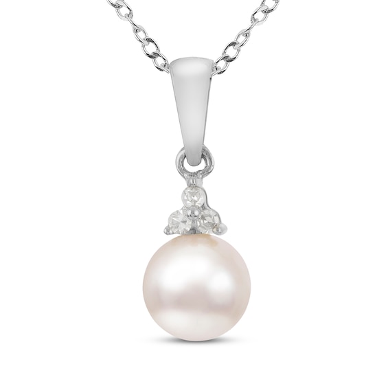 Cultured Akoya Pearl & Diamond Necklace 1/20 ct tw 14K White Gold 18"