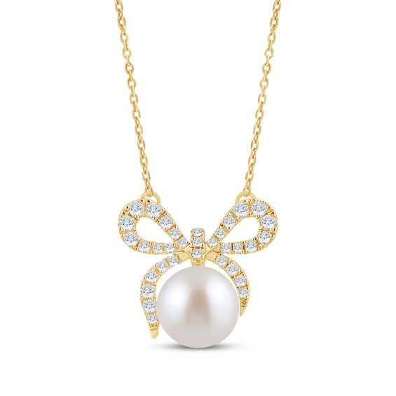 Monique Lhuillier Bliss Certified Lab-Grown Diamond & Cultured Pearl Bow Necklace 1/5 ct tw 24K Yellow Gold Vermeil Sterling Silver 18"