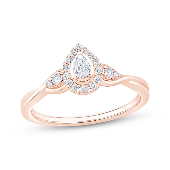 Now + Forever Pear-Shaped Diamond Halo Engagement Ring 1/4 ct tw 14K Rose Gold