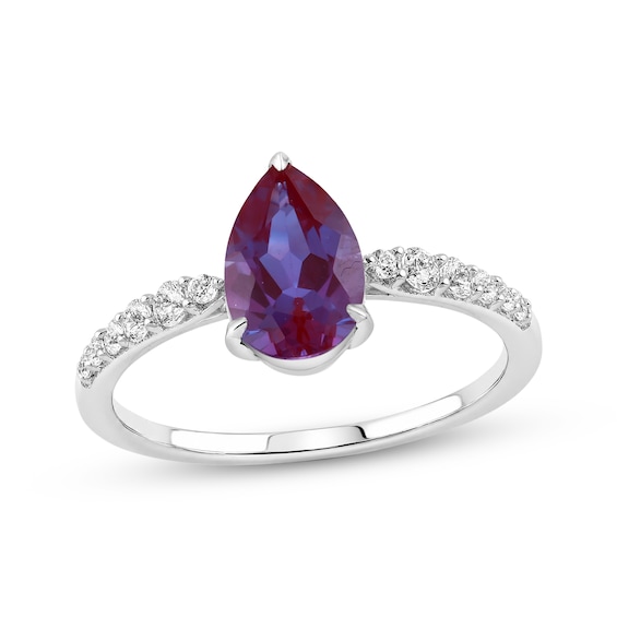 Pear-Shaped Lab-Created Alexandrite & White Lab-Created Sapphire Ring Sterling Silver