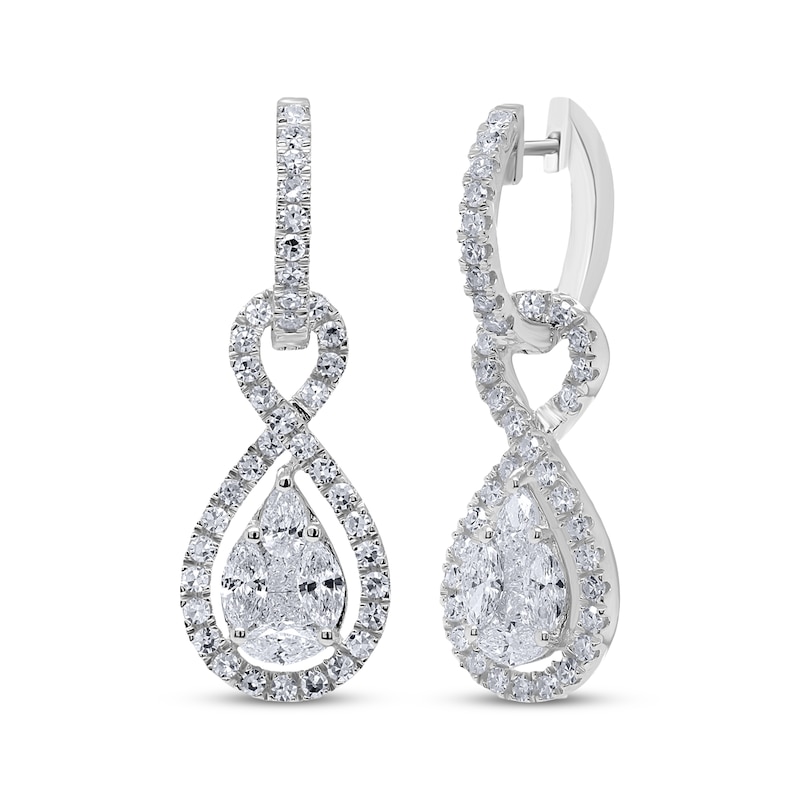 Main Image 1 of KAY Lab-Grown Diamonds Multi-Shape Teardrop Hoop Drop Earrings 1-1/2 ct tw Sterling Silver